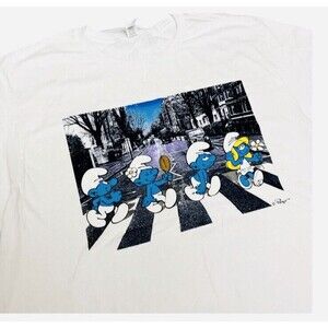 Smurfs Mens L Abbey Road T-Shirt Beetles Novelty Papa Smurfette Music Cartoon